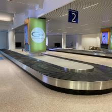 Check-in counters and baggage sorting system at Bangui airport (2021)