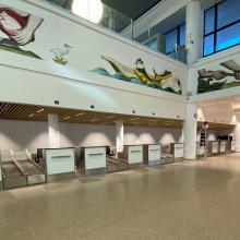 Check-in counters and baggage sorting system at Bangui airport (2021)